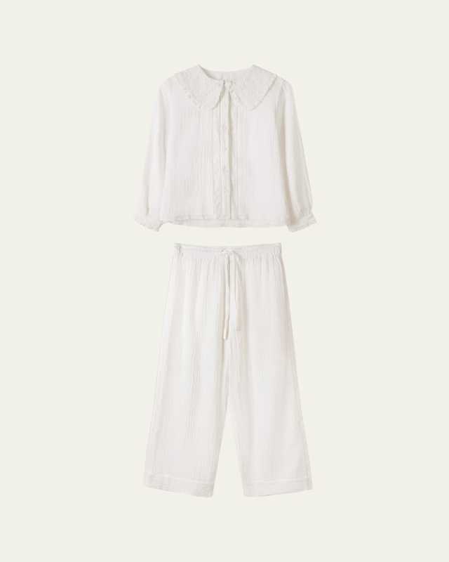 Fancy Collar Cotton Gauze Shirt and Trousers Set